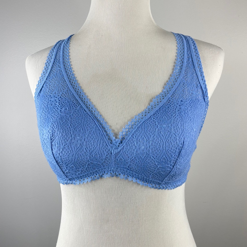 Victoria's Secret‎ Blue Lace Racerback Bralette Wireless Padded Bra Large